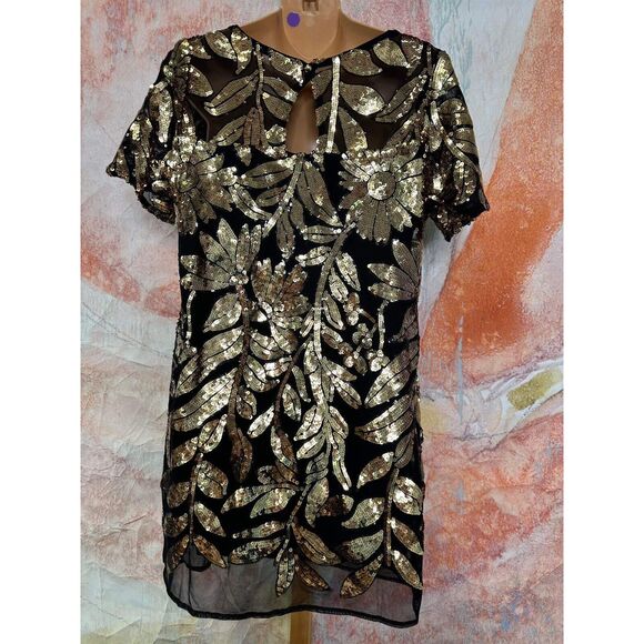 Anthropologie Maeve Short-Sleeve Sheer Embellished Mini Dress - Picture 7 of 8